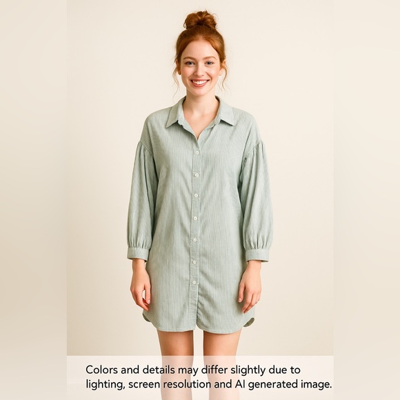 Blue and White Striped Palms Away Shirt Dress - Size M - Picture 1 of 15